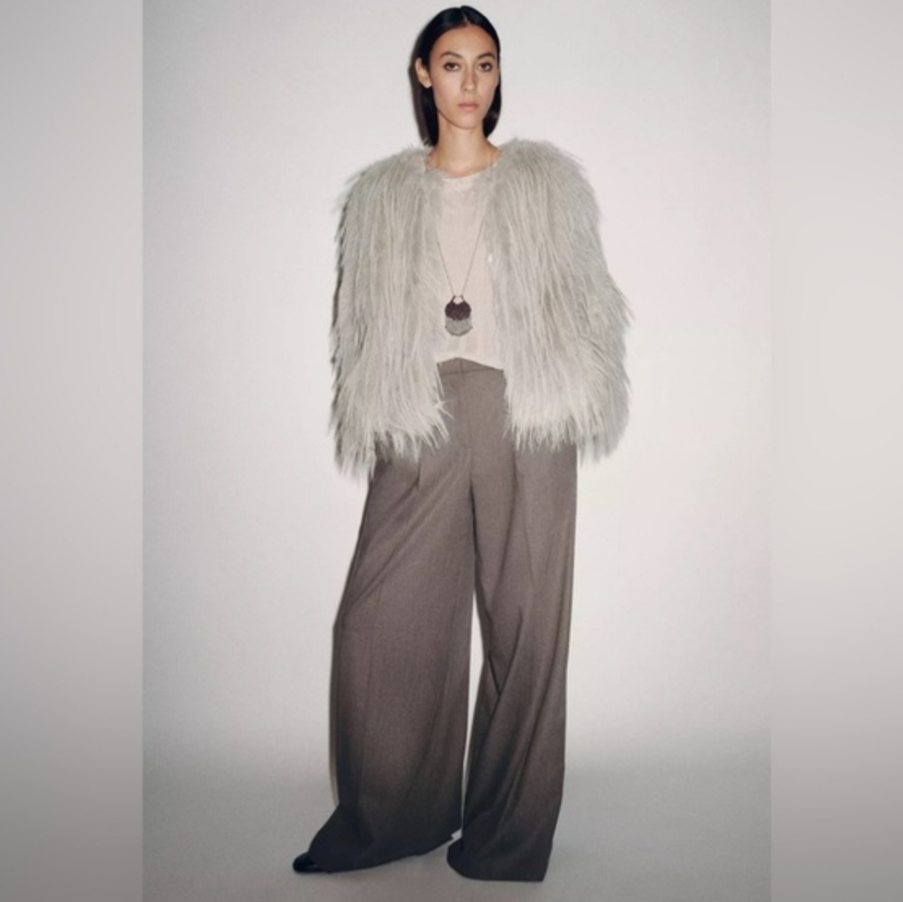 ZARA FAUX FUR GREY COAT SIZE S - Picture 11 of 16